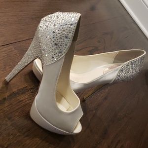 Ivory Satin Crystal Heels